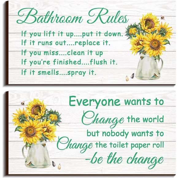 2 Pieces Bathroom Wall Decor Bathroom Rules Flower Wall Art Funny Ocean Beach - Picture 1 of 6